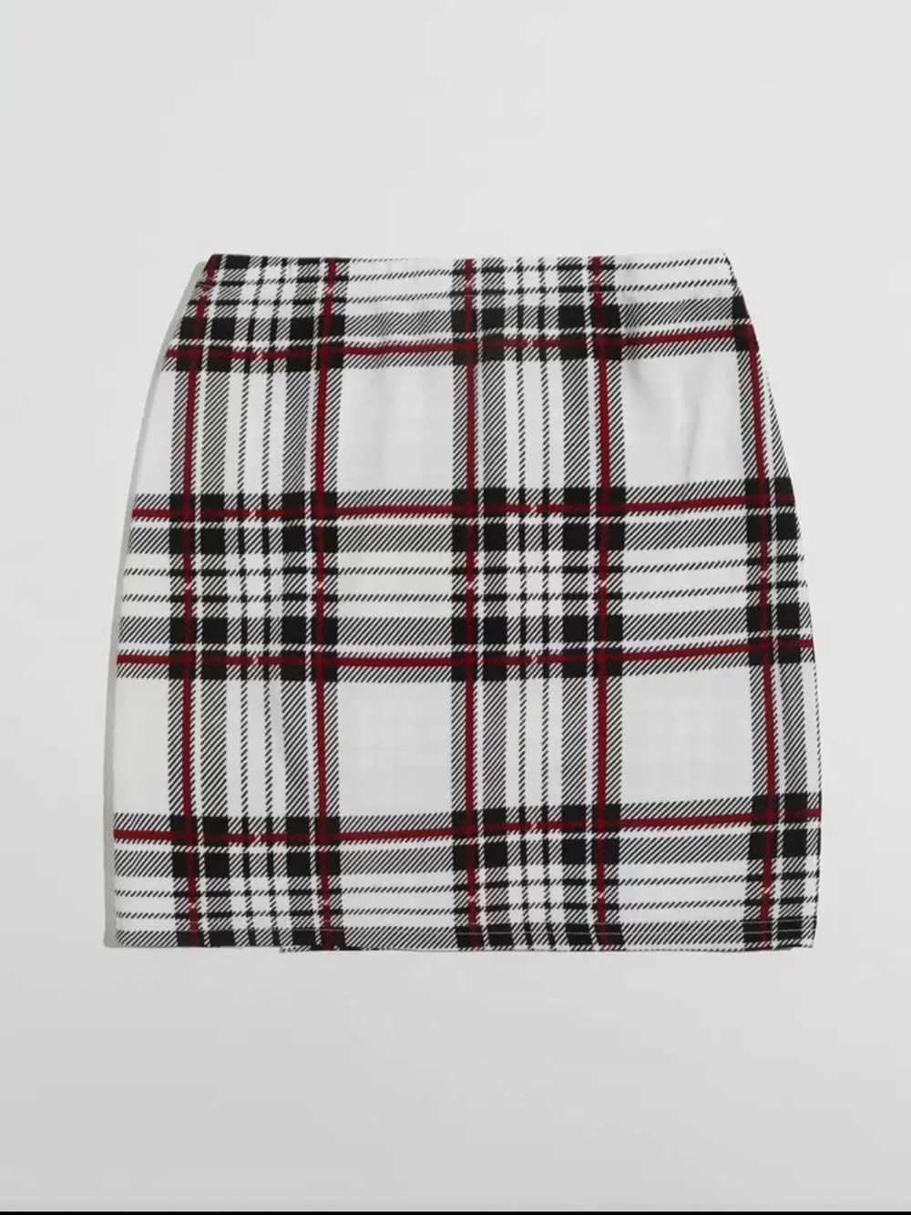Plaid Mini Skirt in White, Black & Red